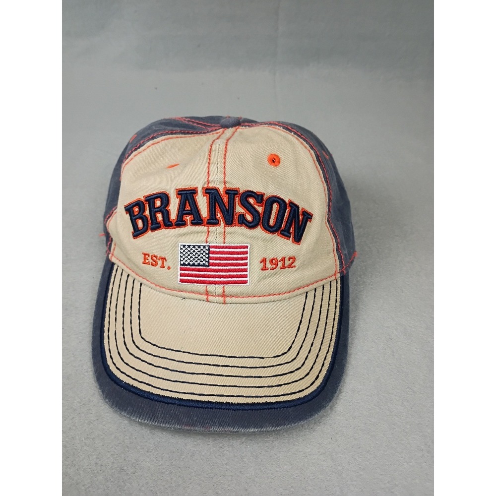 Jacobson Hat Branson Missouri Est 1912 American Flag Navy Tan Baseball Cap Hat
